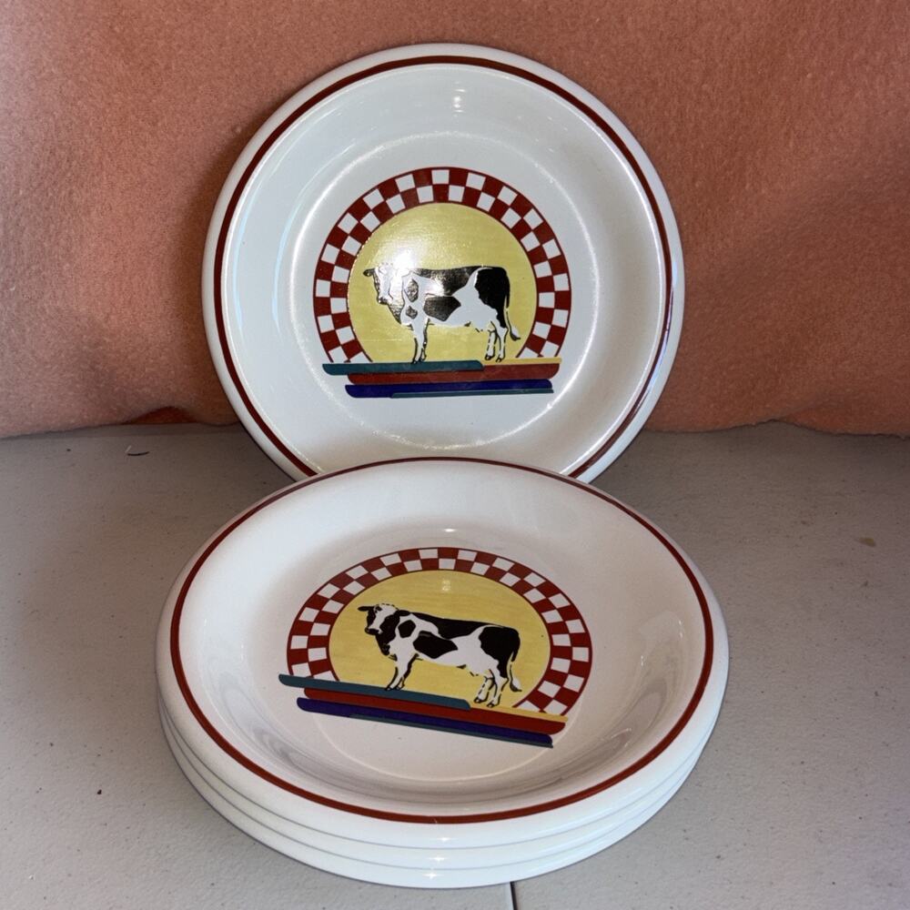 4 Century Stoneware Fannies Farm Cown Design 7.5" Salad Dessert Plates EUC